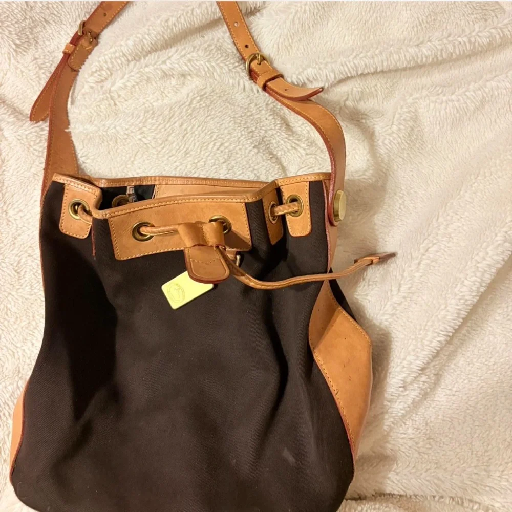 Dooney & Bourke Brown and Tan Leather-Trim Drawstring Shoulder Bag